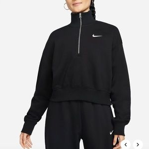 Nike Black 1/2 Zip Cropped Phoenix Fleece Sweatshirt